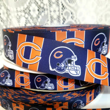 Load image into Gallery viewer, Chicago Bears Football Grosgrain Ribbon. In 5/8" 7/8" and 1.5"  Football Ribbon NFL Sports Ribbon