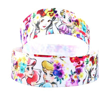 Load image into Gallery viewer, Princess Ribbon. 7/8" and 1.5" Cinderella, Ariel, Snow White, Rapunzel Princess. Beauty Ribbon