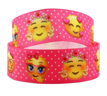 Load image into Gallery viewer, 1" Pink Polka Dot Girl Emojis Grosgrain Ribbon. Bright Pink Emoji
