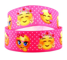 Load image into Gallery viewer, 1" Pink Polka Dot Girl Emojis Grosgrain Ribbon. Bright Pink Emoji