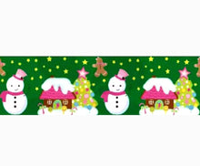 Load image into Gallery viewer, 7/8" Gingerbread Candy House Ribbon. Gingerbread men. Candy land. Christmas Tree Ribbon Snowman, Winter Wonderland Christmas Ribbon.