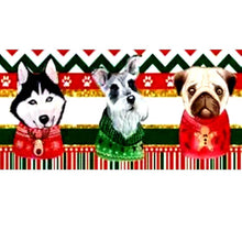 Load image into Gallery viewer, 1.5" Christmas Dog Ugly Sweater Ribbon. Pug Christmas Ribbon. Santa Dog Ribbon. Santa Puppy Ribbon. Collie Dog. Schnauzer Alaskan Husky