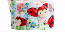 Load image into Gallery viewer, 5/8" and 7/8" LadyBug Grosgrain Ribbon. Baby Ladybugs Flower Garden Ribbon
