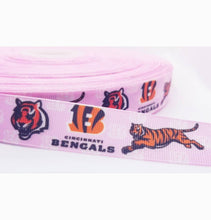 Load image into Gallery viewer, 7/8" Pink Cincinnati Bengals Grosgrain Ribbon. Football Ribbon NFL Sports Girl Power Pink Sports Ribbon