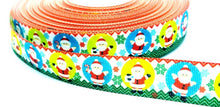 Load image into Gallery viewer, 7/8" Santa Claus Christmas Ribbon. Christmas Bulb Ribbon. Christmas Grosgrain Ribbon. Snowflake Ribbon