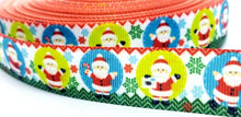Load image into Gallery viewer, 7/8" Santa Claus Christmas Ribbon. Christmas Bulb Ribbon. Christmas Grosgrain Ribbon. Snowflake Ribbon