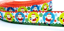 Load image into Gallery viewer, 7/8" Santa Claus Christmas Ribbon. Christmas Bulb Ribbon. Christmas Grosgrain Ribbon. Snowflake Ribbon