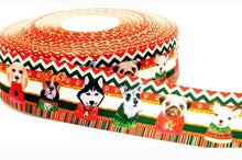 Load image into Gallery viewer, 1.5" Christmas Dog Ugly Sweater Ribbon. Pug Christmas Ribbon. Santa Dog Ribbon. Santa Puppy Ribbon. Collie Dog. Schnauzer Alaskan Husky