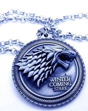 Load image into Gallery viewer, White Wolf Jon Snow- Snow Wolf Medal Medallion GOT- Game of Thrones- White Wolf- Winterfell Winter is coming. The Starks