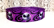 Load image into Gallery viewer, Jack Skellington Purple Grosgrain Ribbon. 5/8" 7/8" and 1.5" Jack Skellington Halloween Nightmare Before Christmas Ribbon.