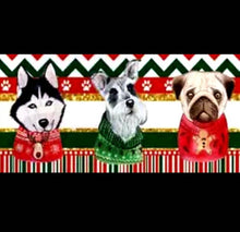 Load image into Gallery viewer, 1.5" Christmas Dog Ugly Sweater Ribbon. Pug Christmas Ribbon. Santa Dog Ribbon. Santa Puppy Ribbon. Collie Dog. Schnauzer Alaskan Husky