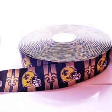 Load image into Gallery viewer, New Orleans Saints Grosgrain Ribbon. Comes in 5/8" and 1.5"; Football Ribbon NFL Sports Ribbon Gold