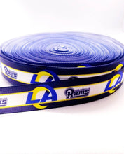 Load image into Gallery viewer, 7/8" & 1.5" Los Angeles Rams Grosgrain Ribbon. NFL Football Sports Team Ribbon Gold Los Angeles Rams