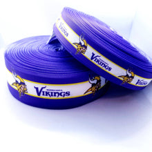 Load image into Gallery viewer, Minnesota Vikings Grosgrain Ribbon. Comes in 5/8" 7/8" and 1.5" NFL Football Sports Ribbon.