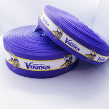 Load image into Gallery viewer, Minnesota Vikings Grosgrain Ribbon. Comes in 5/8" 7/8" and 1.5" NFL Football Sports Ribbon.
