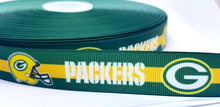 Load image into Gallery viewer, 7/8" Green Bay Packers Grosgrain Ribbon. NFL Football Sports Ribbon. Packers Fan