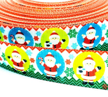 Load image into Gallery viewer, 7/8" Santa Claus Christmas Ribbon. Christmas Bulb Ribbon. Christmas Grosgrain Ribbon. Snowflake Ribbon