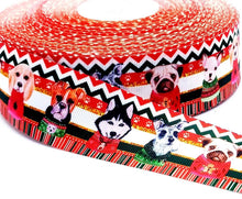 Load image into Gallery viewer, 1.5" Christmas Dog Ugly Sweater Ribbon. Pug Christmas Ribbon. Santa Dog Ribbon. Santa Puppy Ribbon. Collie Dog. Schnauzer Alaskan Husky