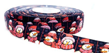 Load image into Gallery viewer, 7/8" Snowman, Winter Wonderland Christmas Ribbon. Classic Red Scarves and Christmas Hats