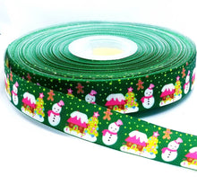 Load image into Gallery viewer, 7/8" Gingerbread Candy House Ribbon. Gingerbread men. Candy land. Christmas Tree Ribbon Snowman, Winter Wonderland Christmas Ribbon.