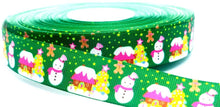 Load image into Gallery viewer, 7/8" Gingerbread Candy House Ribbon. Gingerbread men. Candy land. Christmas Tree Ribbon Snowman, Winter Wonderland Christmas Ribbon.