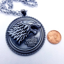 Load image into Gallery viewer, White Wolf Jon Snow- Snow Wolf Medal Medallion GOT- Game of Thrones- White Wolf- Winterfell Winter is coming. The Starks