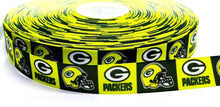 Load image into Gallery viewer, 7/8" Green Bay Packers Grosgrain Ribbon in Neon Bright Yellow. NFL Football Sports Ribbon.