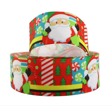 Load image into Gallery viewer, 1" Santa Claus Christmas Ribbon. Candy and Christmas Trees Ribbon