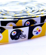 Load image into Gallery viewer, 7/8" Pittsburgh Steelers Grosgrain Ribbon. NFL Football Sports Teams