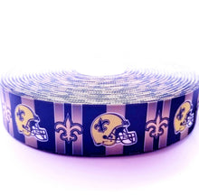 Load image into Gallery viewer, New Orleans Saints Grosgrain Ribbon. Comes in 5/8" and 1.5"; Football Ribbon NFL Sports Ribbon Gold