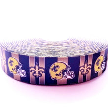 Load image into Gallery viewer, New Orleans Saints Grosgrain Ribbon. Comes in 5/8" and 1.5"; Football Ribbon NFL Sports Ribbon Gold