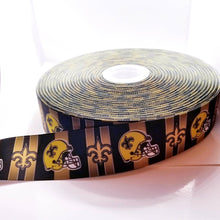 Load image into Gallery viewer, New Orleans Saints Grosgrain Ribbon. Comes in 5/8" and 1.5"; Football Ribbon NFL Sports Ribbon Gold