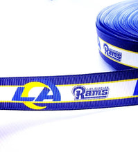 Load image into Gallery viewer, 7/8" & 1.5" Los Angeles Rams Grosgrain Ribbon. NFL Football Sports Team Ribbon Gold Los Angeles Rams