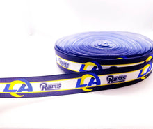 Load image into Gallery viewer, 7/8" & 1.5" Los Angeles Rams Grosgrain Ribbon. NFL Football Sports Team Ribbon Gold Los Angeles Rams