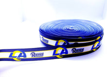 Load image into Gallery viewer, 7/8" & 1.5" Los Angeles Rams Grosgrain Ribbon. NFL Football Sports Team Ribbon Gold Los Angeles Rams
