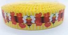 Load image into Gallery viewer, 1" Bumble Bee My Valentine's Day Ribbon. Love Hearts Ribbon. Honey Bee