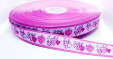 Load image into Gallery viewer, 7/8" Hearts Ribbon. Valentines Day Hearts Colorful Pink Ribbon. Country Style Hearts Robbin.