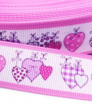 Load image into Gallery viewer, 7/8" Hearts Ribbon. Valentines Day Hearts Colorful Pink Ribbon. Country Style Hearts Robbin.