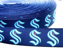 Load image into Gallery viewer, 7/8" Seattle Kraken Hockey Ribbon - NHL Grosgrain Ribbon