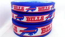 Load image into Gallery viewer, Buffalo Bills Grosgrain Ribbon. Comes in 5/8" 7/8" and 1.5" Football Ribbon NFL Sports Ribbon. Patriotic Ribbon