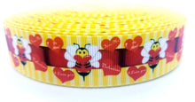 Load image into Gallery viewer, 1" Bumble Bee My Valentine's Day Ribbon. Love Hearts Ribbon. Honey Bee