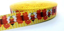 Load image into Gallery viewer, 1" Bumble Bee My Valentine's Day Ribbon. Love Hearts Ribbon. Honey Bee