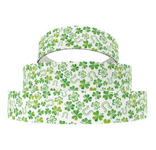 Load image into Gallery viewer, 7/8" St Patrick Day Ribbon. Saint Patty's Day  Shamrock Pot of Gold. Lucky Charms Four Leaf Clover. Lucky Horse Shoe