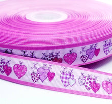 Load image into Gallery viewer, 7/8" Hearts Ribbon. Valentines Day Hearts Colorful Pink Ribbon. Country Style Hearts Robbin.
