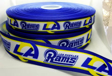 Load image into Gallery viewer, 7/8" & 1.5" Los Angeles Rams Grosgrain Ribbon. NFL Football Sports Team Ribbon Gold Los Angeles Rams