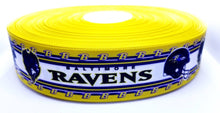 Load image into Gallery viewer, NFL Baltimore Ravens Ribbon. In 7/8" and 1.5" NFL Football Ribbon Sports Team Ribbon