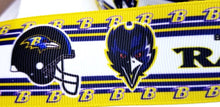 Load image into Gallery viewer, NFL Baltimore Ravens Ribbon. In 7/8" and 1.5" NFL Football Ribbon Sports Team Ribbon