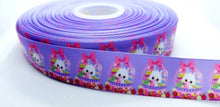 Load image into Gallery viewer, 1" Adorable Easter Bunny Baskers grosgrain ribbon. Bright Colored  Easter Baskets. Easter Ribbon. Easter Flowers
