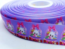 Load image into Gallery viewer, 1" Adorable Easter Bunny Baskers grosgrain ribbon. Bright Colored  Easter Baskets. Easter Ribbon. Easter Flowers