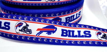 Load image into Gallery viewer, Buffalo Bills Grosgrain Ribbon. Special Edition 5/8" or 7/8" Football Ribbon NFL Sports Ribbon. Patriotic Ribbon